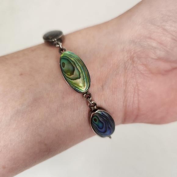 Vintage Silver Abalone Bracelet Ring Set - Picture 4 of 14